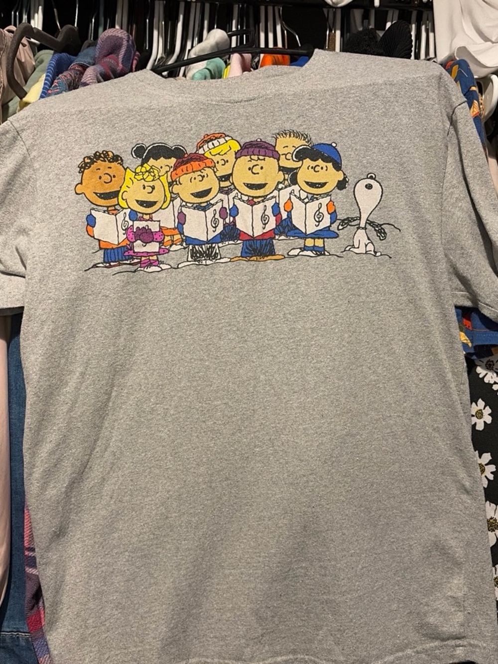 Gray Peanuts Graphic T-Shirt with Choir Characters
